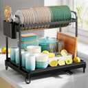 Dish Drying Rack - Stainless Steel Dish Rack for Kitchen Counter, 2-Tier Kitchen Organizers and Storage Rack with Drainboard and Cutlery Holder, X-Large, Black (X-Large, Black)