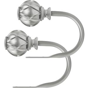 KAMANINA Decorative Curtain Drapery Holdbacks, Curtain Tiebacks Hooks with Screws Wall Mounted, Netted Texture Finials for Drapes Window Home Decoration, Antique Silver (1 Pair/2 Pack), Small