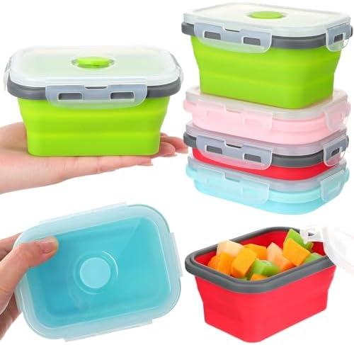 Potchen 2 Pcs Camping Bowls with Lids Collapsible Silicon Travel Bowls 12 oz Expandable Food Storage Containers Sets Portable Folding for Salad Travel Heat Resistant