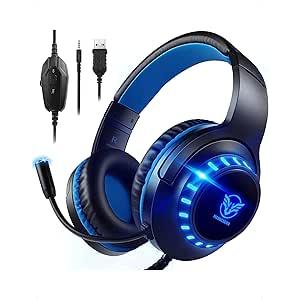 Pacrate Gaming Headset for PS4/PS5/Xbox One/Nintendo Switch/PC, PS4 headset with Microphone Xbox Headset with LED Lights, Noise Cancelling PS5 Headset for Kids Adults - Blue