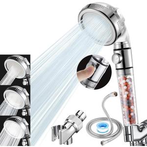 High Pressure Handheld Shower Head with Filter, Shower Head Kits with Hose and Bracket, Hard Water Softener Water Purifying Filtered Showerheads with Filter Beads