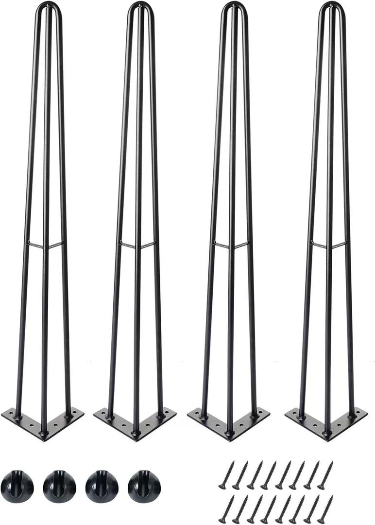16Inch Hairpin Table Legs for Furniture Set of 4, Furniture Legs,Sturdy Cast lron Modern Metal Desk Legs,1300lbs Load Capacity for Coffee Table,Dresser Legs Night Stand Desk BenchDesk (Black)