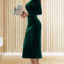 ebossy Women's Vintage Long Sleeve Velvet Maxi Dress Ruched Bodycon Mermaid Fishtail Wrap Evening Party Dress (Green, S)