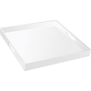 20×20 Inches Oversize Extra Large Sturdy Glossy White Acrylic Serving Tray King Size Decorative Big Ottoman Trays with Cut Out Handles Water Proof Bed Tray Coffee Counter Top Organizer