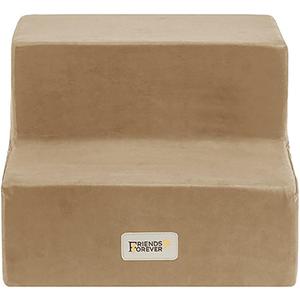 Friends Forever Milo Folding Dog Stairs for Indoor, Premium Foam Pet Steps, Safe, Comfortable Ladder, Helpful Ramp for Smaller and Older Pets, Machine Washable Removable Cover, 2 steps, Khaki