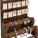 Ikee Design 18 Hooks and 2 Removable Bars Wood Jewelry Holder Organizer Stand, Earring Bracelet Jewelry Display Stand Organizer, Necklace Bracelet Holder, Brown Color