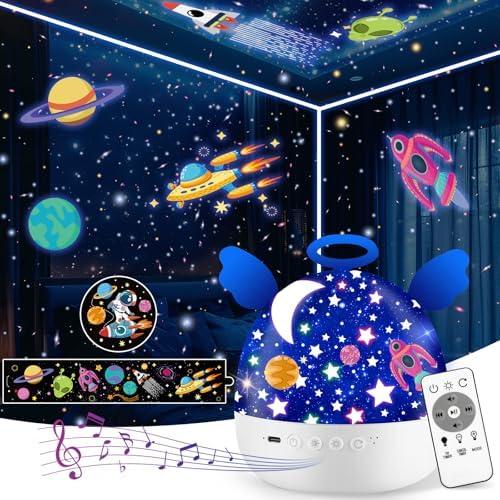 Night Light for Kids Galaxy Night Light Star Night Lights Baby Night Lights for Bedroom Planet Light with Music Bedroom Ceiling Star Projector with 360° Rotating for Birthday Christmas Gifts