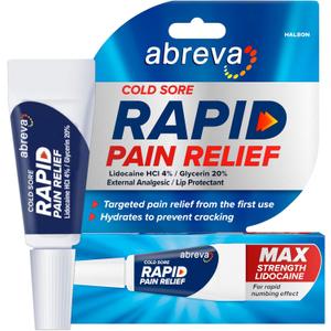 Abreva Cold Sore Treatment Rapid Pain Relief Cream - 1 Tube, 3 Grams