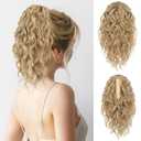 FLUFYMOOZ Ponytail Extension, 12" Short Claw Ponytail Extension Wavy Curly Jaw Clip in Pony tails Hair Extension Natural Synthetic Hairpiece for Women (Golden Blonde with Highlights)