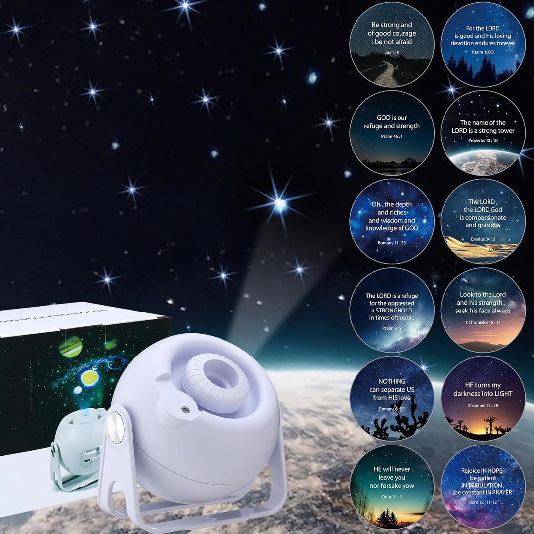 Aurelema Bible Verses Projector Galaxy Projector Includes 12 Interchangeable Christian Discs Night Light Set Project Religious on Walls or Ceilings for Christian Valentine Gifts