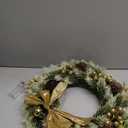 Christmas Wreath 16 Inch Green Artificial Front Door Wreath with Pine Cones Berries Balls LED Fairy Light Decorations for Fireplace Outdoor Indoor Party Wall Home Decor (Gold)