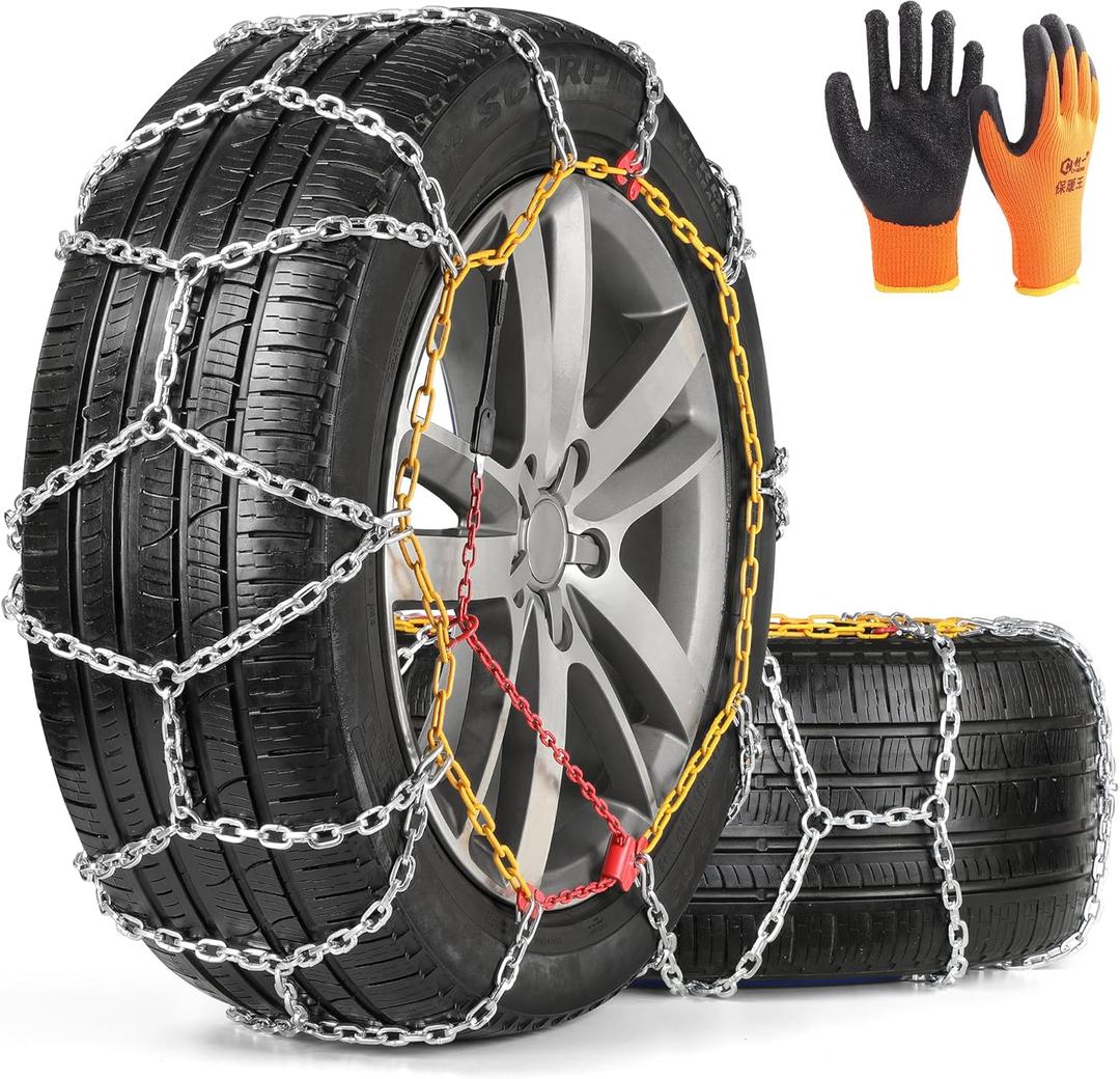 Snow Chains, Thickened and Wear-Resistant High Carbon Steel Anti Slip Tire Chain for Light Truck, Pickups, and SUVs, Set of 2 (4WD-110)