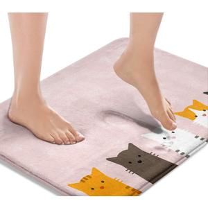 Britimes Pink Bath Mat,Lovely Colorful Cat Portrait Bathroom Rugs No Silp,Cartoon Cute Cat's Paws Background Washable Cover Floor Rug Carpets Floor Mat 16x24 Inches for Kitchen Bedroom