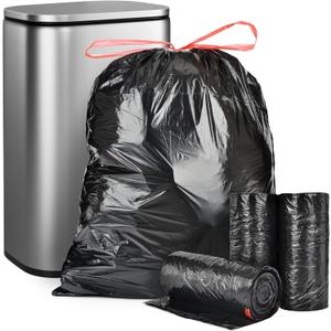 15-18 Gallon Black Trash Bags with Drawstring (102 Count) Fit 16, 17 Gal High Density Large Garbage Bags, Strong Plastic Trash Can Liners for Kitchen Lawn Commercial