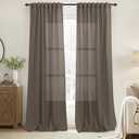 Dark Brown Linen Curtains 96 Inch Long 2 Panel Set Elegant High End Sheer Modern Curtain for Living Room,Neutral Farmhouse Winter Curtains for Bedroom,Mocha Taupe Grey Warm Brown Christmas Decor