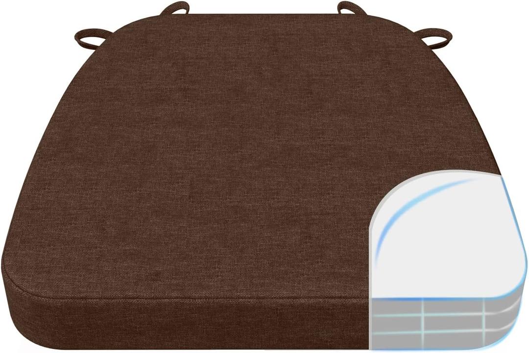 AAAAAcessories D-Shaped Chair Cushions, 2" Thick Dining Chair Pads with Ties and Removable, Machine-Washable Cover, 17" x 16", Brown