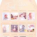 WAUAO Bow My First Year Birthday Board - One Year Of Photo Board,Monthly Milestone Wood Photo Board,First Birthday Decorations Girl,12 Months Photo Banner