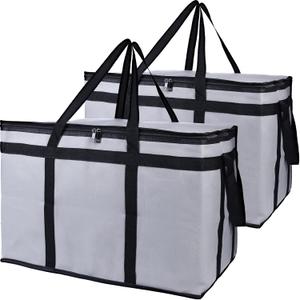 Bodaon 2-Pack Insulated Food Delivery Bag for Hot and Cold Meal, XXX-Large Grocery Tote Insulation Bag for Catering, Pizza Warmer, Cooler/Thermal Bags, Grey
