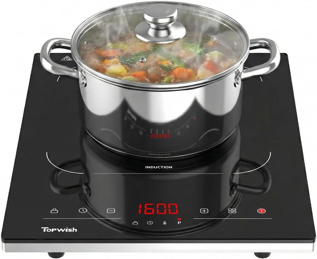 TOPWISH Single Burner Electric Stove, 110V-120V Portable Electric Cooktop, 1600W Induction Countertop Stove Top Burner Hot Plate with 10 Temp Levels, Child Safety Lock, Timer & Auto-Shut-Off