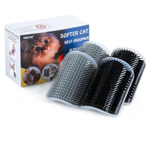 4 Pack Cat Self Groomer with Catnip Pouch,Cats Corner Massage Comb Grooming Brush Tool for Kitten Puppy (2 Black/2 Grey)