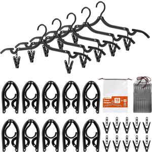 HOUSE DAY Foldable Travel Hangers 10 Pack w/10 Clips, Cruise Essentials 2025, Portable Hanger Collapsible Hangers Plastic, Travel Must Haves for Suitcase, Hotel, RV, Road Trip, Flying, Camping-Black