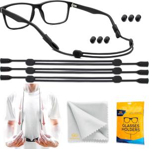 SIGONNA Eyeglass Strap Holder String - Adjustable Eye Glasses Holders Around Head - No-Tail Sunglasses Holder Glasses Strap for Men Women - Glasses Lanyard String - 3 Cords (L (15 inches), Silicone Black)
