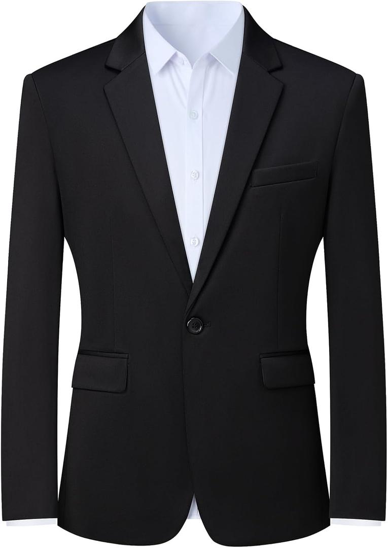 Mylldey Mens Blazers Wrinkle Free Sport Coat Business Casual Men's One Button Slim Fit Travel Blazer Lightweight Suit Jacket (Black, XXXL)