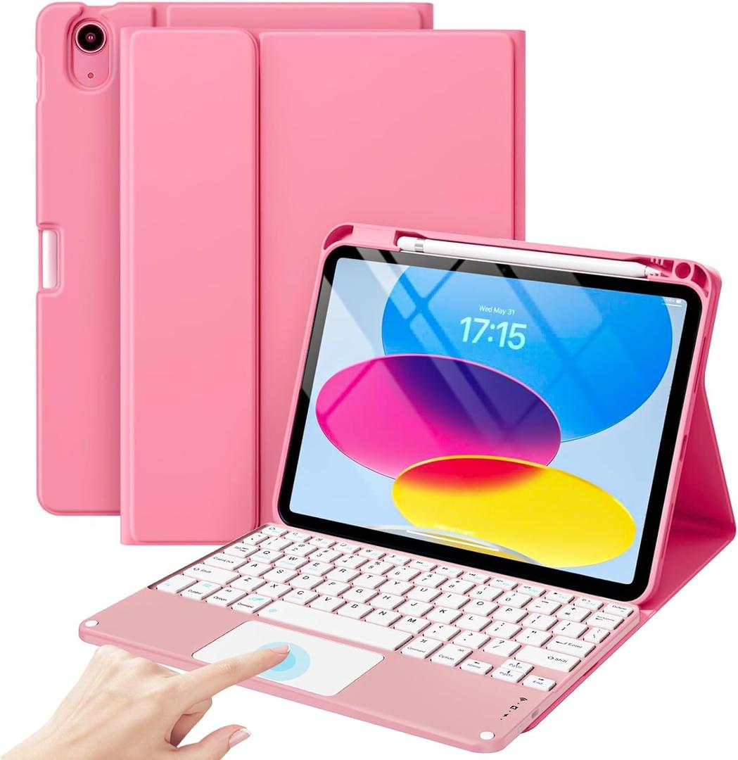 ProCase Touchpad Keyboard Case for iPad 11th (A16) 2025 / 10th Generation 2022, Multi-TrackPad Detachable Wireless Keyboard Folio Cover with Pencil Holder for iPad 11th/10th Gen -Pink