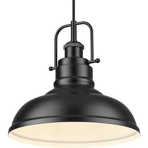 zeyu 1-Light Industrial Pendant Light, 11-Inch Pendant Light Fixture for Kitchen Island, Metal Dome Lampshade in Matte Black Finish, 016-1 BK