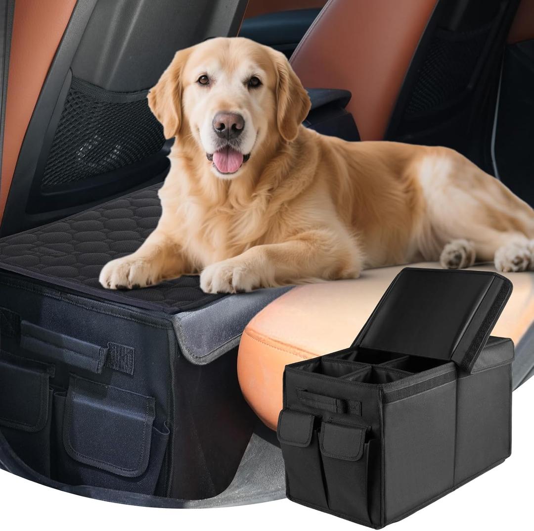 Back Front Seat Extender for Large Dogs Up to 200 Lbs, Adjustable Dog Back Seat Extender with Cushion & Storage Box, Car Organizer Gap Filler for Front or Back Seat  19.68"L x 11.02"W x 12.2"H