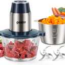 GANIZA Food Processors, Electric Chopper with Meat Grinder & Veggie Chopper - 2 Bowls with Powerful Copper Motor - Includes 2 Sets of Bi-Level Blades for Baby Food/Meat (Blue, 8 Cup+8 Cup)