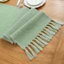 Alsoo Green Table Runners 90 Inches Long, Rustic Small Table Runner with Tassels, Boho Farmhouse Linen Texture Table Decor for Holiday Party and Wedding, 13x90 Inches, Sage Green (13"X90", 6-8 Seats)