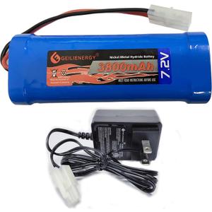 XUNTU 7.2V 3800mAh NIMH Battery (1 Pack) for RC Cars, 6-Cell NiMH Flat Rechargeable Battery Pack w/Standard Tamiya Connector + 7.2V Smart Charger(1 PC)
