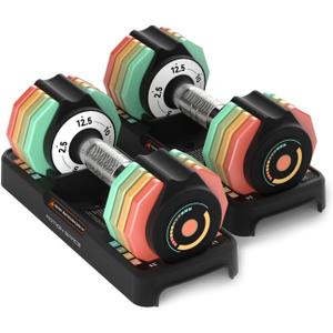 Adjustable Dumbbells Set 12.5LB/22.5LB Pair, 1-Sec Fast Adjustable 5 Weights by Turning Handle, Premium Comfort Non-slip Metal Dumbbells with Tray, Compact Size for Full Body Home Workout