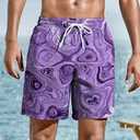 Men's Beach Shorts with Elastic Waistband Vacation & Summer Outdoor Activities, Purple, Size 2XL