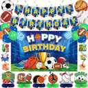 Vlipoeasn Sports Birthday Party Decorations, 40Pcs Sports Theme Backdrop Banner and Balloons Kit, Basketball Football Baseball Soccer Honeycomb Cake Topper for Birthday Party for Boys and Girls