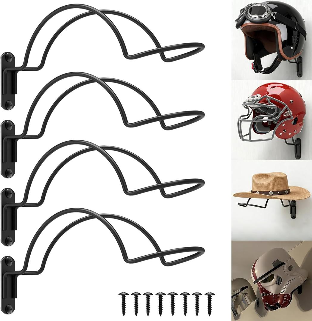4 Pcs Wall Mounted Helmet Rack Storage Display Rack Hanger, Motorcycle Helmet Holder for Equestrian/Baseball/Iron Man/Scout Trooper/Hockey Helmet