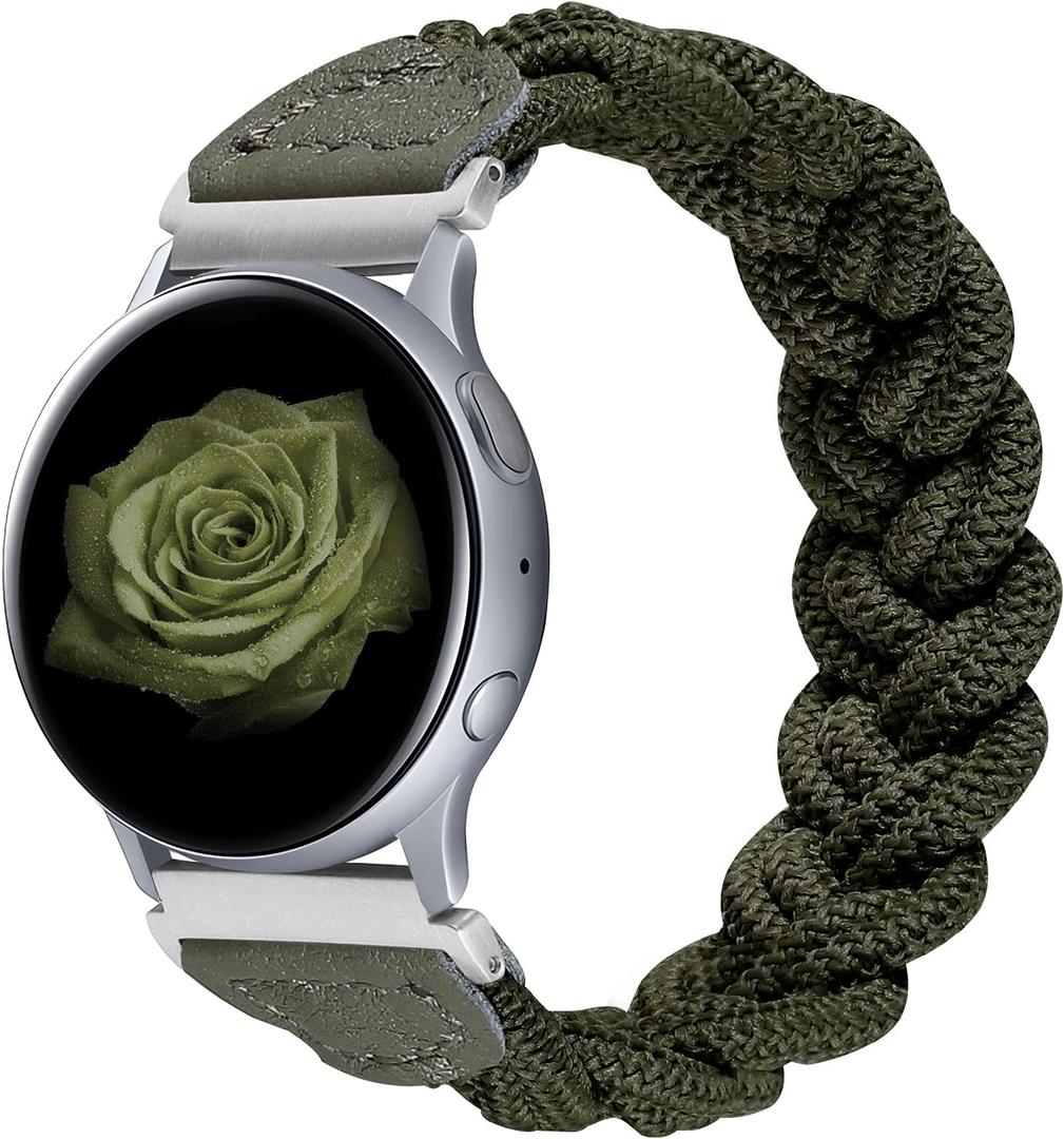 Wearlizer Stretchy Bands Compatible with Samsung Galaxy Watch 7/6/5/4 40mm 44mm/Watch 6 Classic 43mm 47mm/Watch 5 Pro 45mm/Watch 4 Classic 42mm 46mm/Watch 3 41mm/Active 2, 20mm Braided Band Women (Medium, Army Green)