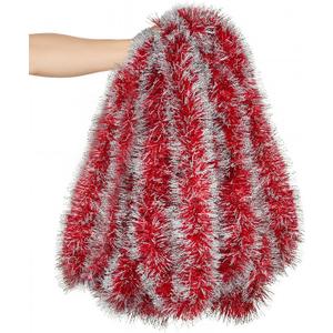 Lush Christmas Tinsel Garland, Red & White Radiant Metallic Twist Streamers for Holiday Decor, Plush & Full Xmas Tree Garland for an Elegant Festive Atmosphere, Indoor & Outdoor Party Supplies