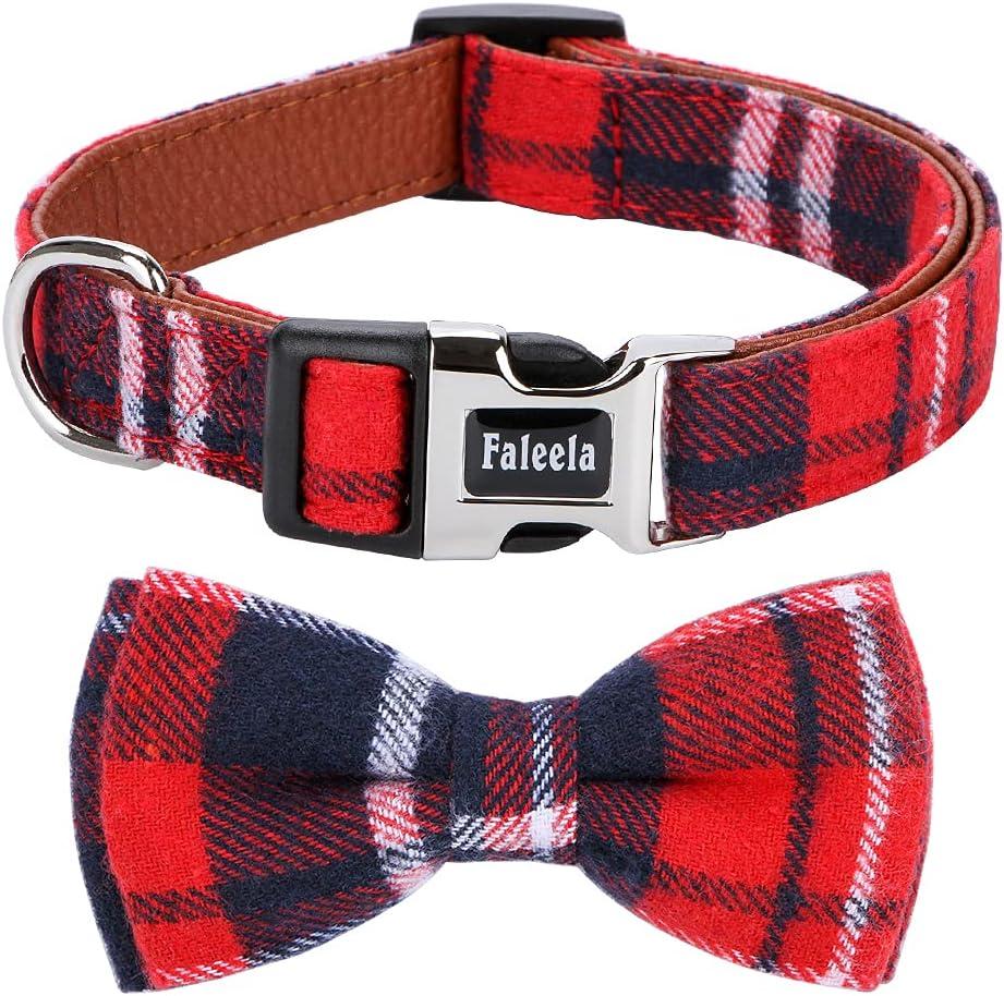 Faleela Soft &Comfy Christmas Bowtie Dog Collar,Detachable and Adjustable Bow Tie Collar,for  Pet (S, Red) 