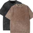Men's Cotton T-Shirts Oversized Unisex Short Sleeves Casual Loose Wash Solid Basic Tee Tops, 2XL