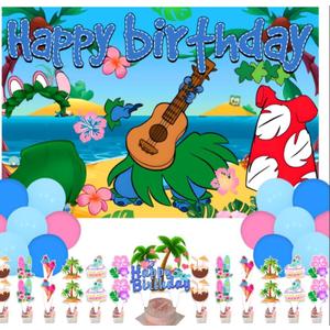 Sittummer Stittch Party Supplies5x3FT,Stittch Backdrop,Cartoon Lilo Theme Happy Birthday Party Banner Cake Toppers for Boys and Girls Anime Party Decoration