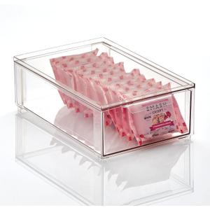 mDesign Plastic Pantry Organization and Storage Bin w/Pull Out Drawer - Shallow Stackable Kitchen Supplies Storage Container for Organizing Cabinet, Fridge, Freezer - Lumiere Collection - Clear (12 x 8 x 4 (Pack of 1))