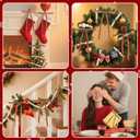 24 Pcs Velvet Bows for Christmas Tree and 12 Feet Wooden Beads Ornaments, 5x7 Inch Vintage Christmas Velvet Ribbon Bows for Xmas Garland Wreath Gift Wrapping Holiday Home Party Decorations (Khaki)