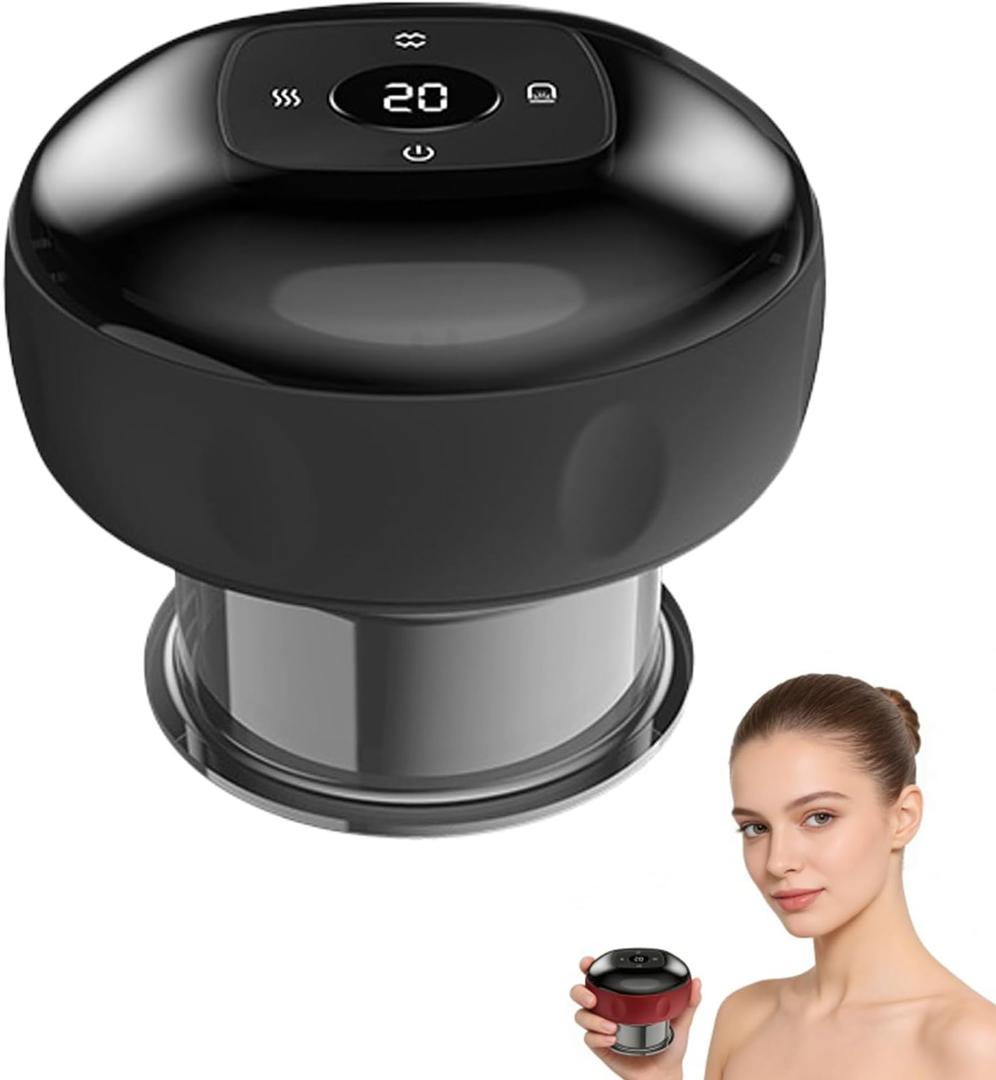 2-in-1 Electric Cupping Smart Gua Sha Tool with Auto 12 Level Temperature and Suction Adjustable Cordless Type-C Rechargeable 1800mAh Battery Relaxer for Full Body