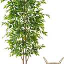 8ft Artificial Ficus Tree, 96 Realistic Ficus Leaves Large Fake Plant with Basket, Indoor Outdoor Potted Faux Tree for Home Garden Office House Livingroom Dcor