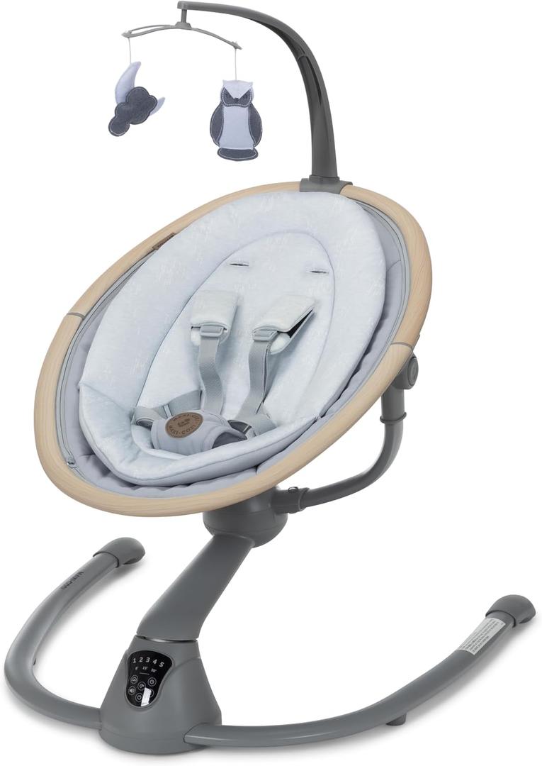 Maxi-Cosi Cassia Smart Baby Swing for Infants, Portable Foldable Swing with Music, 360 Rotation, 5 Speeds, 12 Melodies, EcoCare Fabric, Auto Motion Sensor, 2 Reclines, Classic Slate
