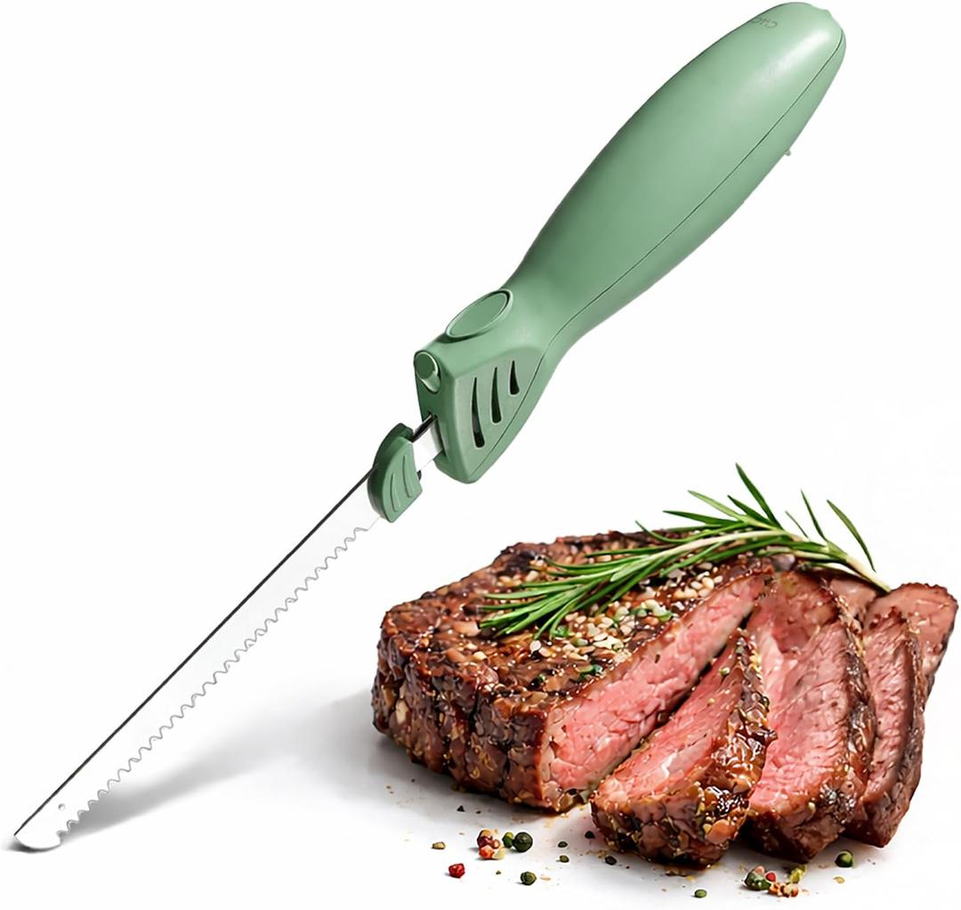 COOK WITH COLOR Electric Knife, 100W Power, Dual Stainless Steel Blades for Precise Cutting, Ergonomic Handle, Low Noise and Vibration, Ideal for Bread, Meat, and Vegetables, Green