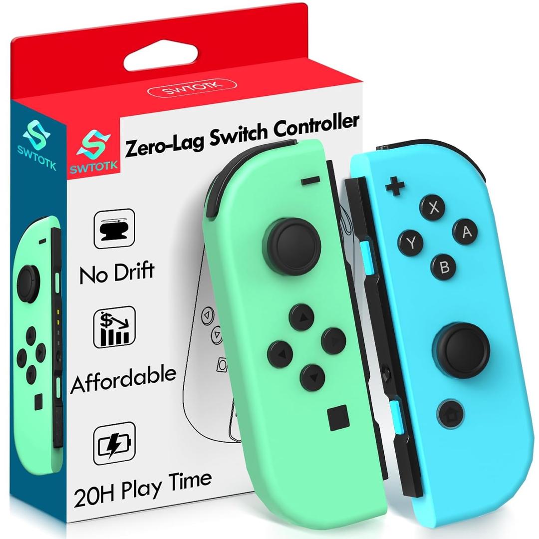 SWTOTK Control for Switch Controller,Wireless Remote for Switch Lite OLED Extra Gamepad with Hall Effect No Drift Joystick Controles Replacement for Joy No NFC Green Blue