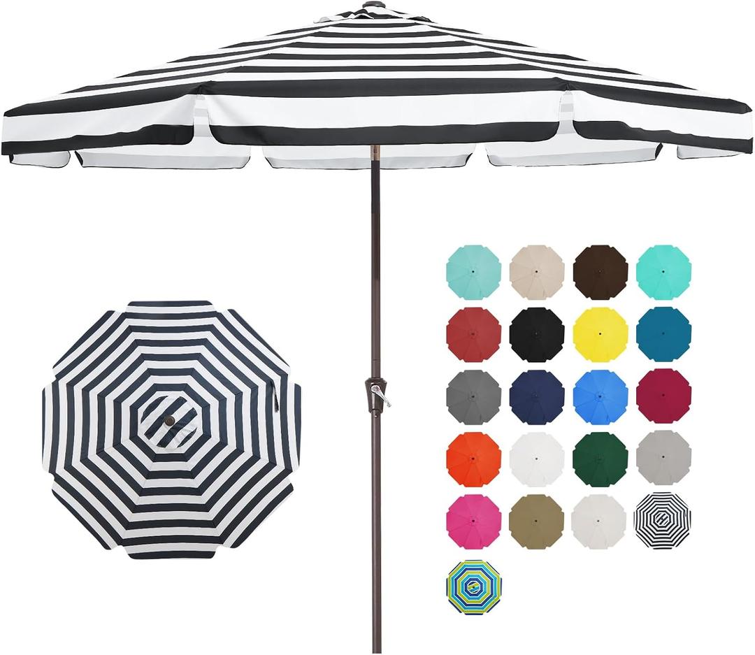 JEAREY 9 FT Patio Umbrella Outdoor, Table Umbrellas Market Umbrella w/Push Button Tilt/Crank, 8 Sturdy Ribs(Black White Striped)